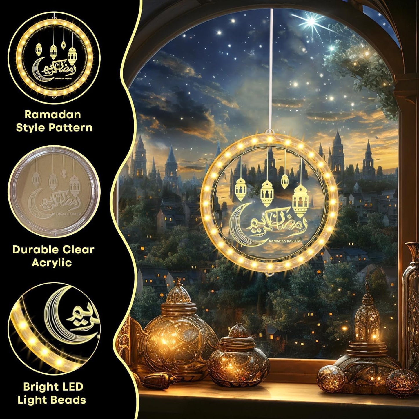 Tiokkss 3D Hanging Ramadan Decorations LED Night Lights Ramadan Festival Room Decoration Ornaments and Eid Decoration Lights Party Decor (Design A)