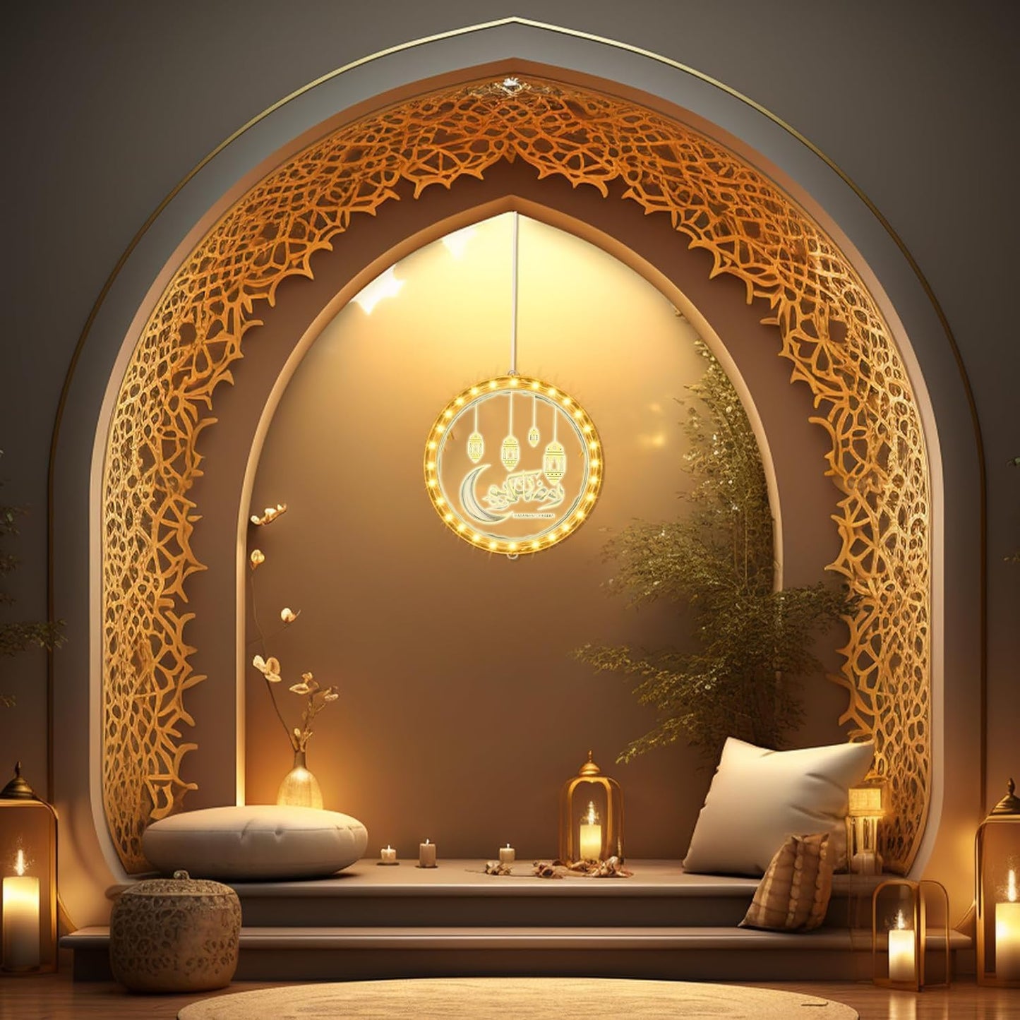 Tiokkss 3D Hanging Ramadan Decorations LED Night Lights Ramadan Festival Room Decoration Ornaments and Eid Decoration Lights Party Decor (Design A)