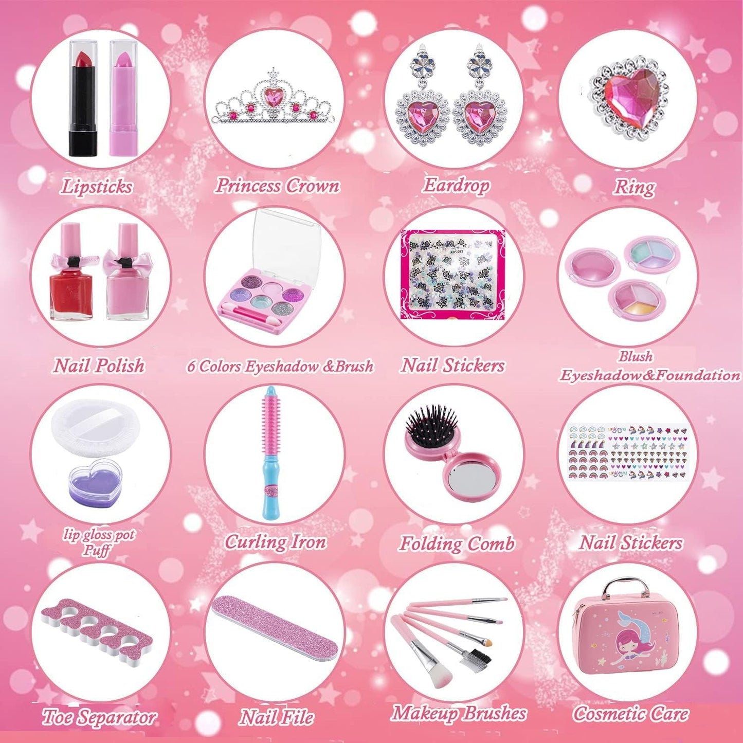 Kids Makeup Kit for Girls, Washable Make Up Set 32pcs Toy for Kids Girls Makeup for Children, Kids Makeup Sets for Girls Birthday Gifts for 5 6 7 8 9 10 Year Old Girls
