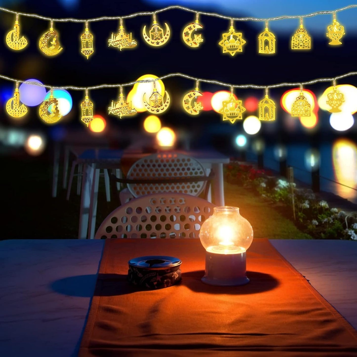 Ramadan Decorations for Home 3M 20 LED Ramadan Lights, Ramadan Lanterns Lights Battery Box Powered 2 Modes, Golden LED Ramadan Home Decoration Lights Party Accessories
