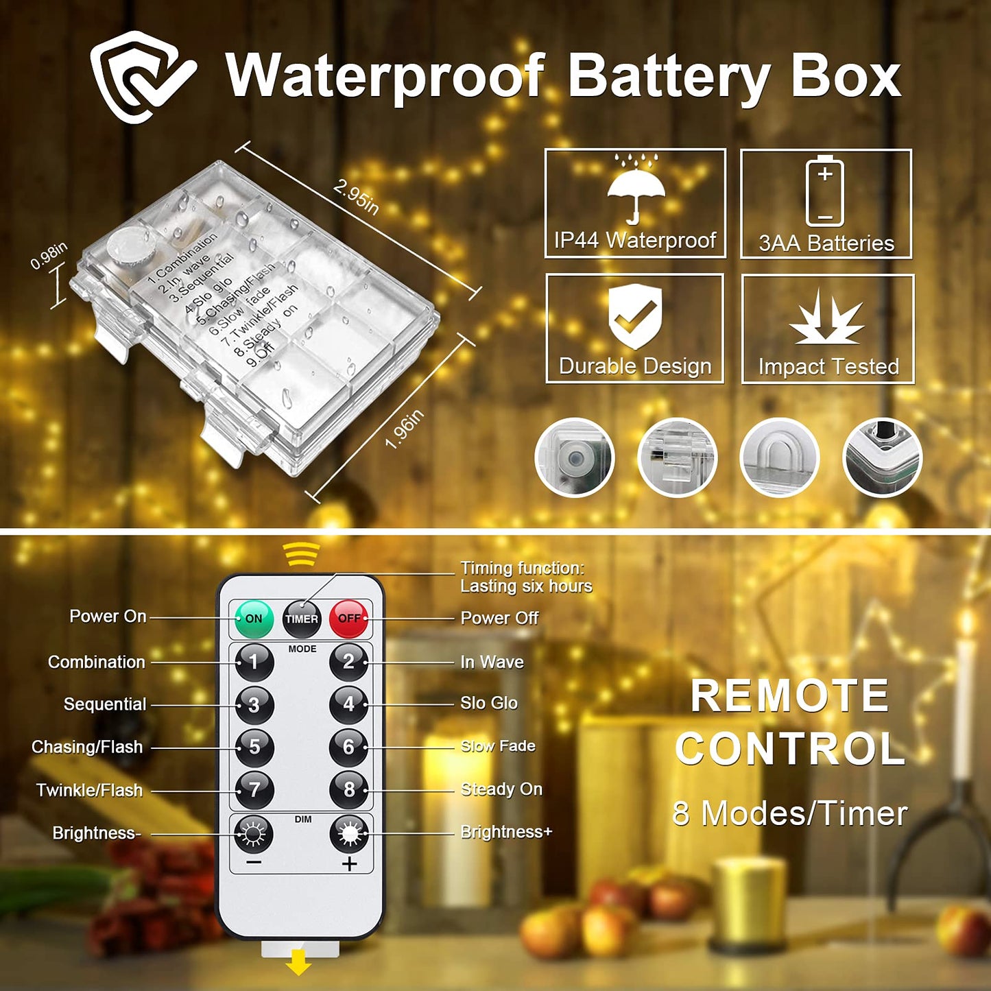 2 Pack 20M 200 LED Fairy Lights Battery Operated Ramadan Decoration Lights with Remote Waterproof 8 Modes Firefly Twinkle String Lights for Diwali Christmas Valentine's Day Gift Decoration Warm White