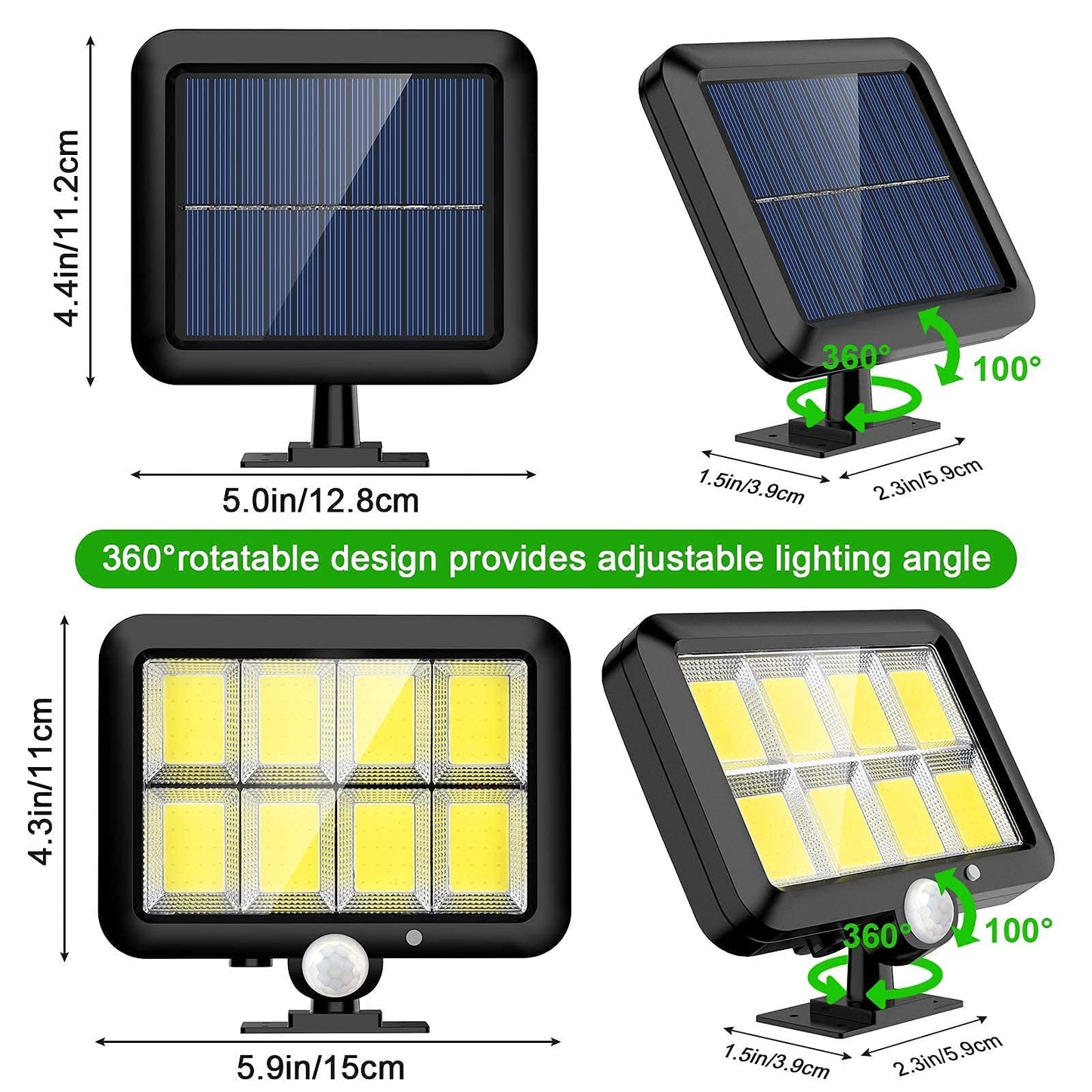 Tiokkss Solar Light Outdoor, 160 COB LED Wired Motion Sensor Security Flood Light with 16.4Ft Cable, Adjustable 3 Modes, IP65 Waterproof Wall Lights for Garage Garden Yard(1 Pack)