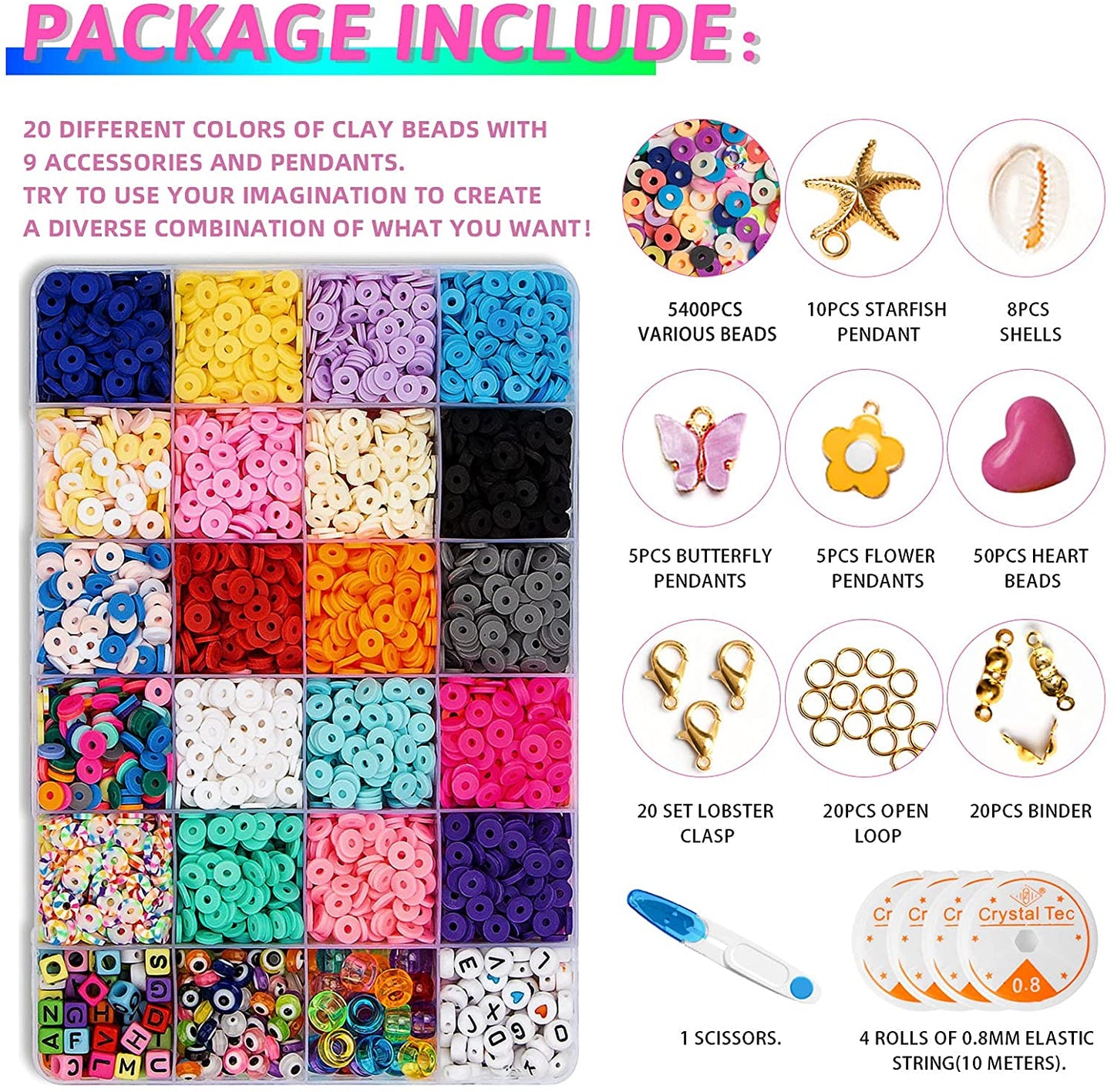 Tiokkss 5400 PCS Flat Round Clay Beads for Bracelet Making Kit, Spacer Beads Kit for DIY Jewelry Making, 6mm Disc Flat Beads for Beads Necklace Making Kit