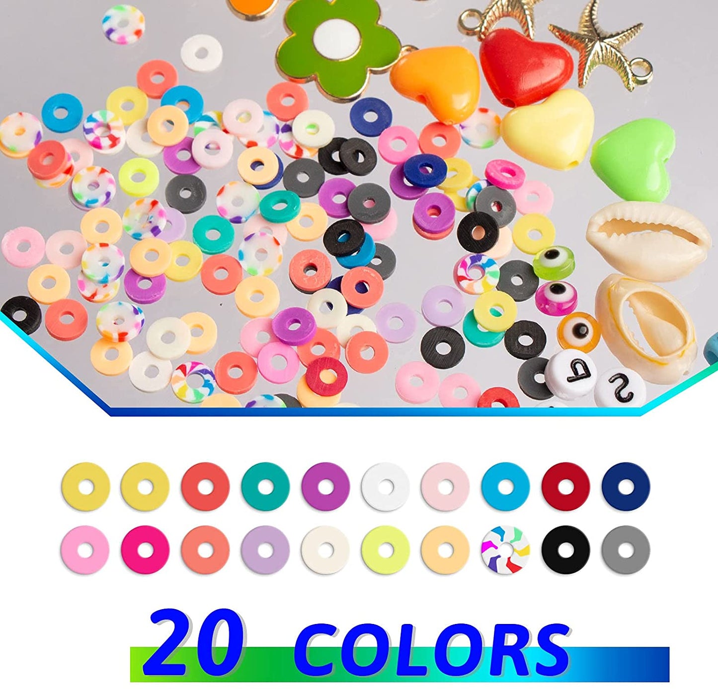 Tiokkss 5400 PCS Flat Round Clay Beads for Bracelet Making Kit, Spacer Beads Kit for DIY Jewelry Making, 6mm Disc Flat Beads for Beads Necklace Making Kit