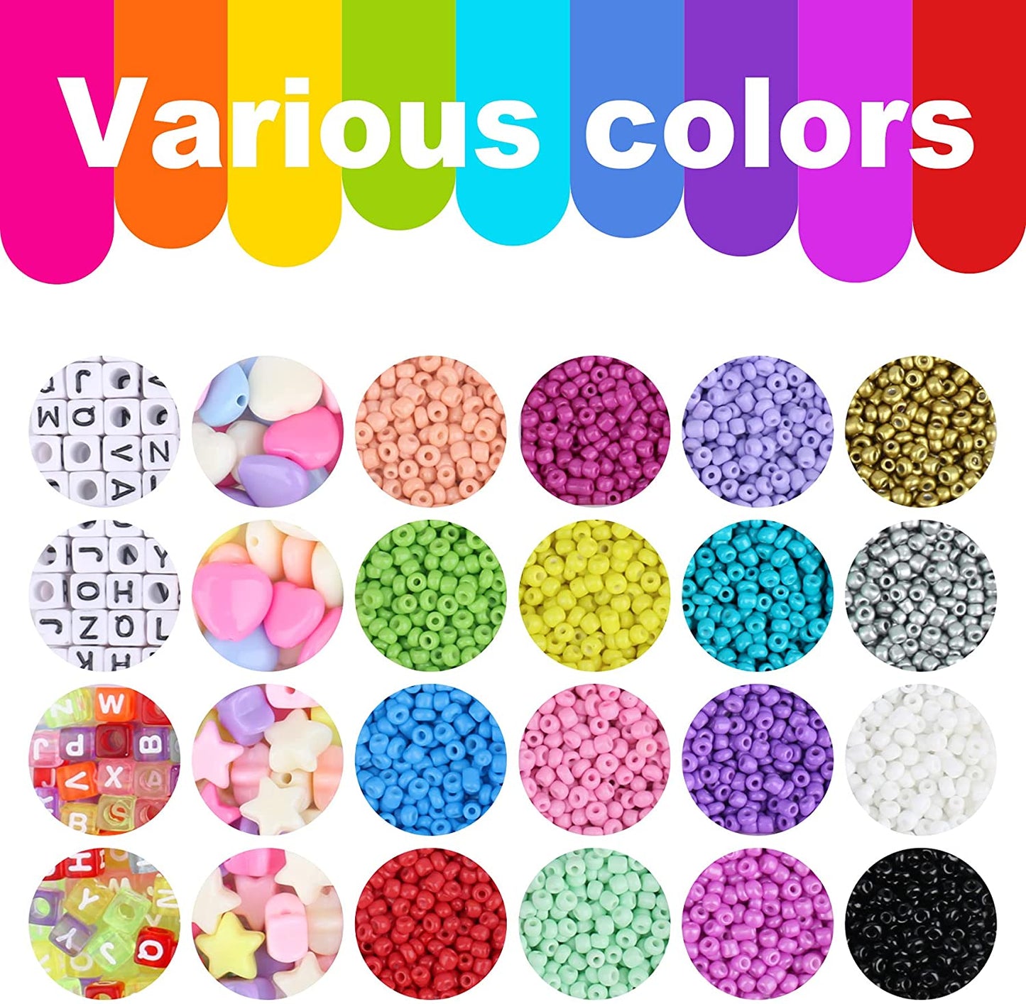 Tiokkss 8280pcs Bracelet Beads for Jewelry Making Kit, 16 Colors Bead Friendship Bracelets Kit with Alphabet Letter Beads Charm Beads and Elastic String for Bracelet and Jewelry Making