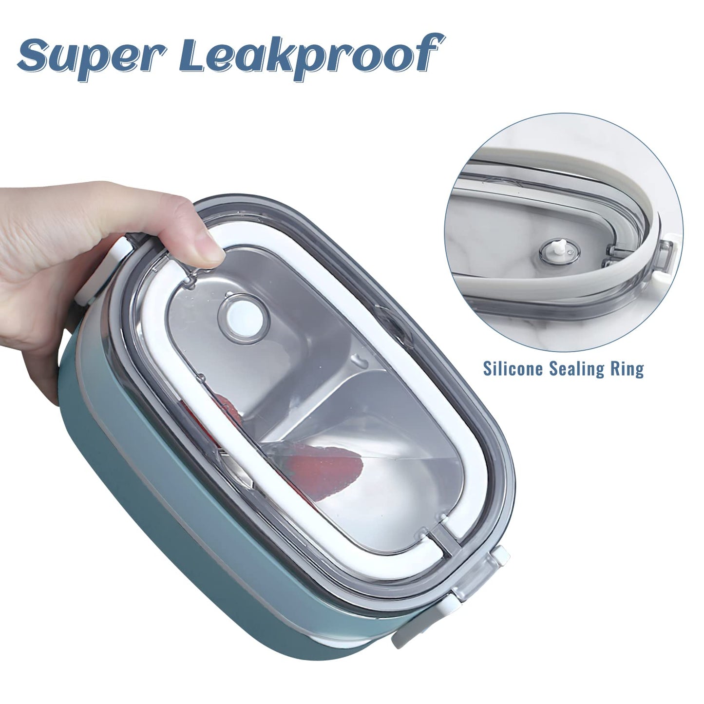 Tiokkss Lunch Box for Kids and Adults with Lunch Bag, 2 Tier Stainless Steel Bento Lunch Box with 3 Compartments and Cutlery (Spoon & Fork), Leakproof | BFA Free | Dishwasher Safe (Blue)