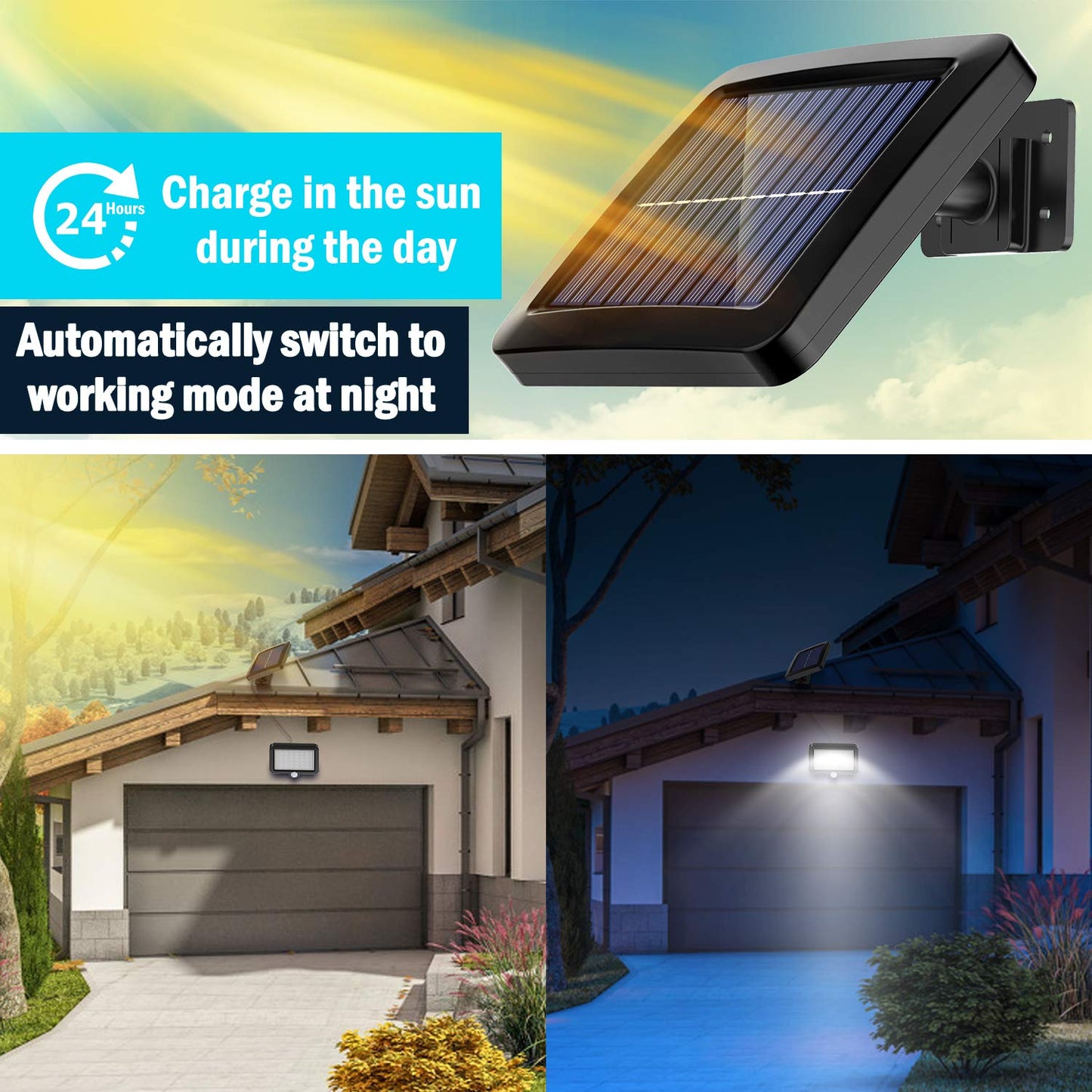 Tiokkss Solar Light Outdoor, 56 LED Solar Light Outside with Motion Detector, IP65 Waterproof, 120° Lighting Angle, Solar Wall Light for Garden with 16.5ft Cable(1 Pack)
