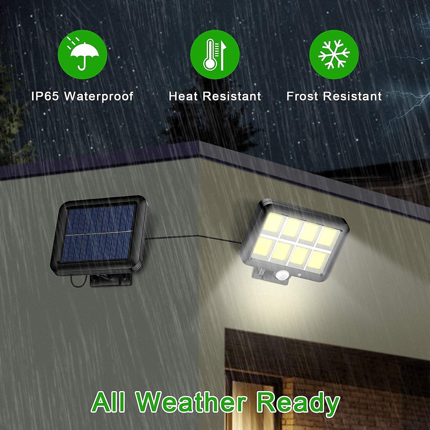 Tiokkss Solar Light Outdoor, 160 COB LED Wired Motion Sensor Security Flood Light with 16.4Ft Cable, Adjustable 3 Modes, IP65 Waterproof Wall Lights for Garage Garden Yard(1 Pack)