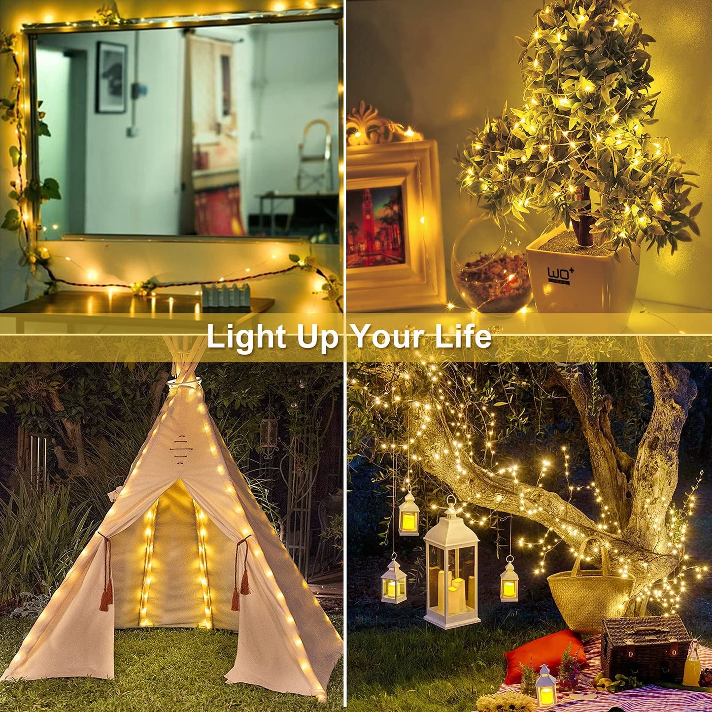 2 Pack 20M 200 LED Fairy Lights Battery Operated Ramadan Decoration Lights with Remote Waterproof 8 Modes Firefly Twinkle String Lights for Diwali Christmas Valentine's Day Gift Decoration Warm White