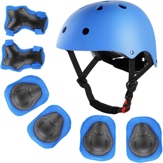 Mtanvxay Kids Helmet Adjustable for Kids Ages 3-8 Years Old Boys Girls, Toddler Helmet with Protective Sports Gear Set Knee Elbow Pads Wrist Guards for Cycling Skateboard Scooter Tiokkss Blue