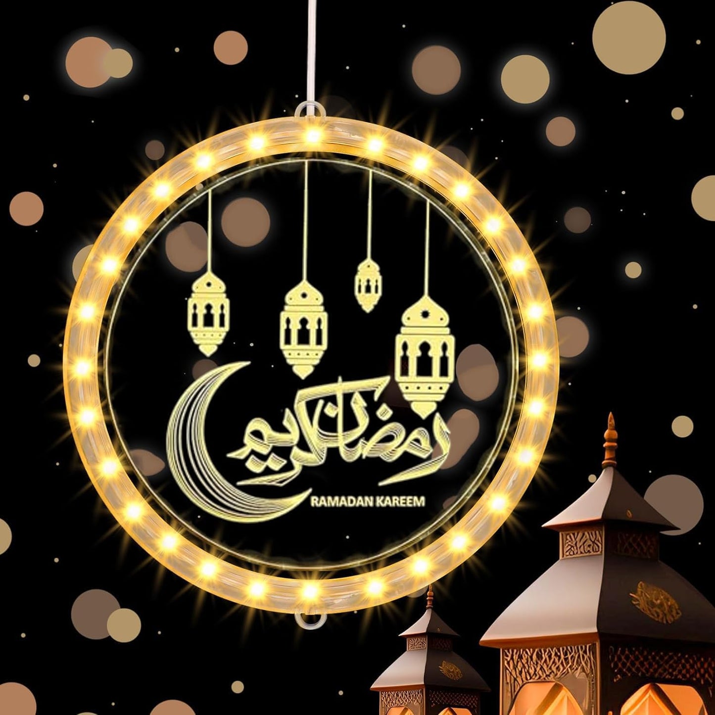 Tiokkss 3D Hanging Ramadan Decorations LED Night Lights Ramadan Festival Room Decoration Ornaments and Eid Decoration Lights Party Decor (Design A)