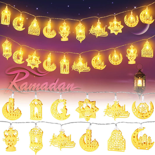 Ramadan Decorations for Home 3M 20 LED Ramadan Lights, Ramadan Lanterns Lights Battery Box Powered 2 Modes, Golden LED Ramadan Home Decoration Lights Party Accessories