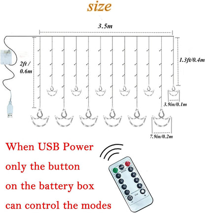 Mtanvxay Diwali Lights Decorations for Home, 12 Hanging Diyas with 8 Flashing Modes Battery Box Powered and USB, Diwali Lights and Diyas for Diwali Wedding Party Bedroom Home Decor Tiokkss Warm White