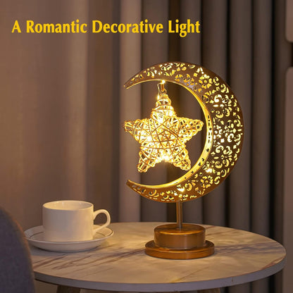 Ramadan Decorations Moon Table Lamp, Ramadan Decoration for Home Moon LED Desk Lamp, Ramadan Lights for Bedroom, Crescent Moon Night Lamp, Battery Operated Table Lamp for Home Decor (Star-A)