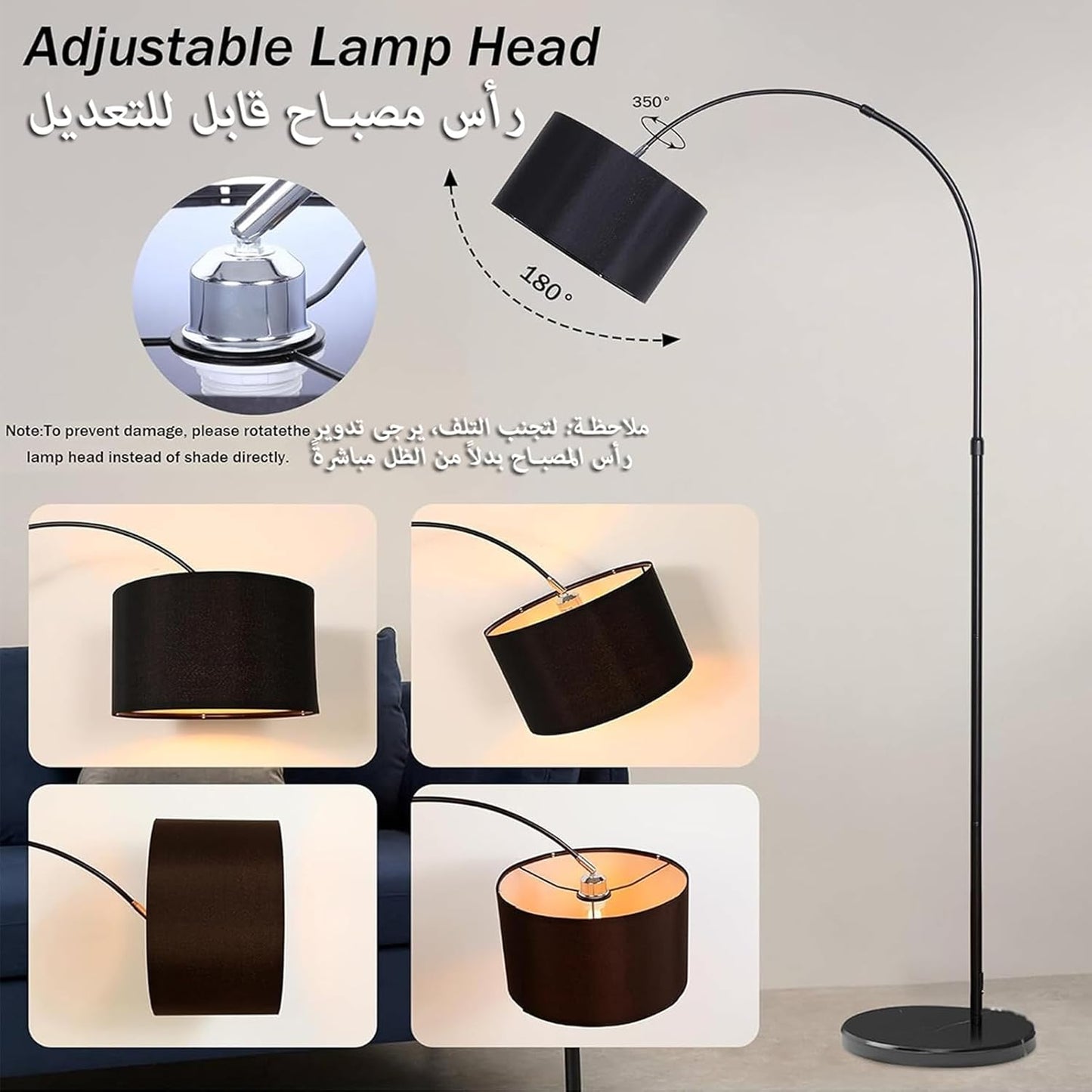 Tiokkss Arc Floor Lamp with Remote Control for Living Room, Stepless Dimmable 12W LED Bulb Included, Adjustable Modern Tall Floor Standing Lamp for Living Room Bedroom