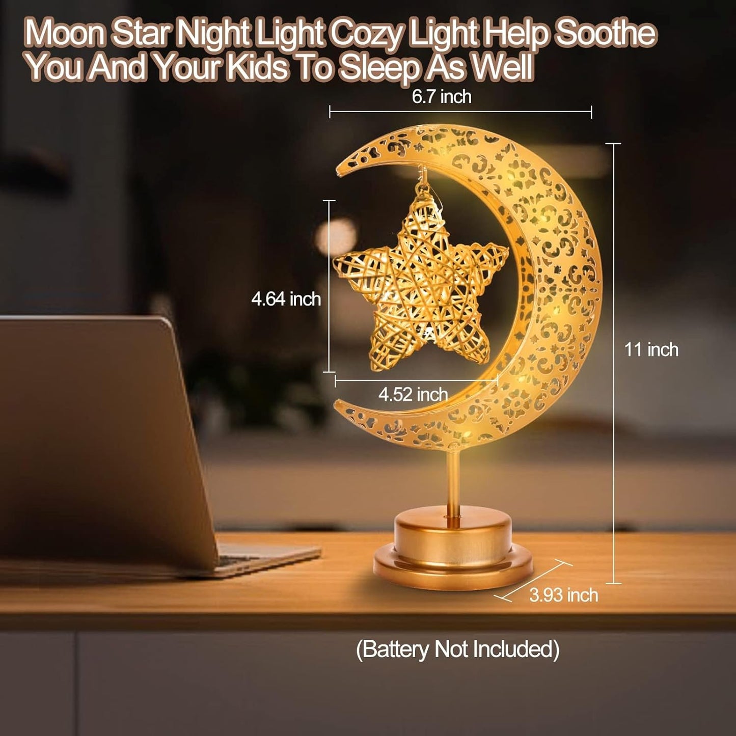 Ramadan Decorations Moon Table Lamp, Ramadan Decoration for Home Moon LED Desk Lamp, Ramadan Lights for Bedroom, Crescent Moon Night Lamp, Battery Operated Table Lamp for Home Decor (Star-A)