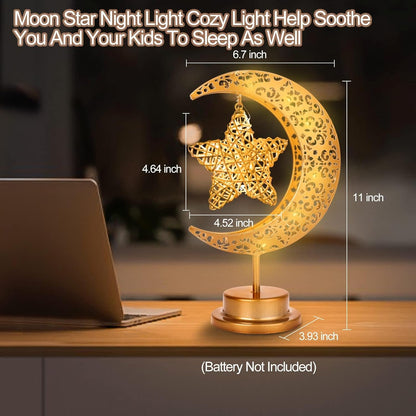 Ramadan Decorations Moon Table Lamp, Ramadan Decoration for Home Moon LED Desk Lamp, Ramadan Lights for Bedroom, Crescent Moon Night Lamp, Battery Operated Table Lamp for Home Decor (Star-A)