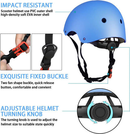 Mtanvxay Kids Helmet Adjustable for Kids Ages 3-8 Years Old Boys Girls, Toddler Helmet with Protective Sports Gear Set Knee Elbow Pads Wrist Guards for Cycling Skateboard Scooter Tiokkss Blue
