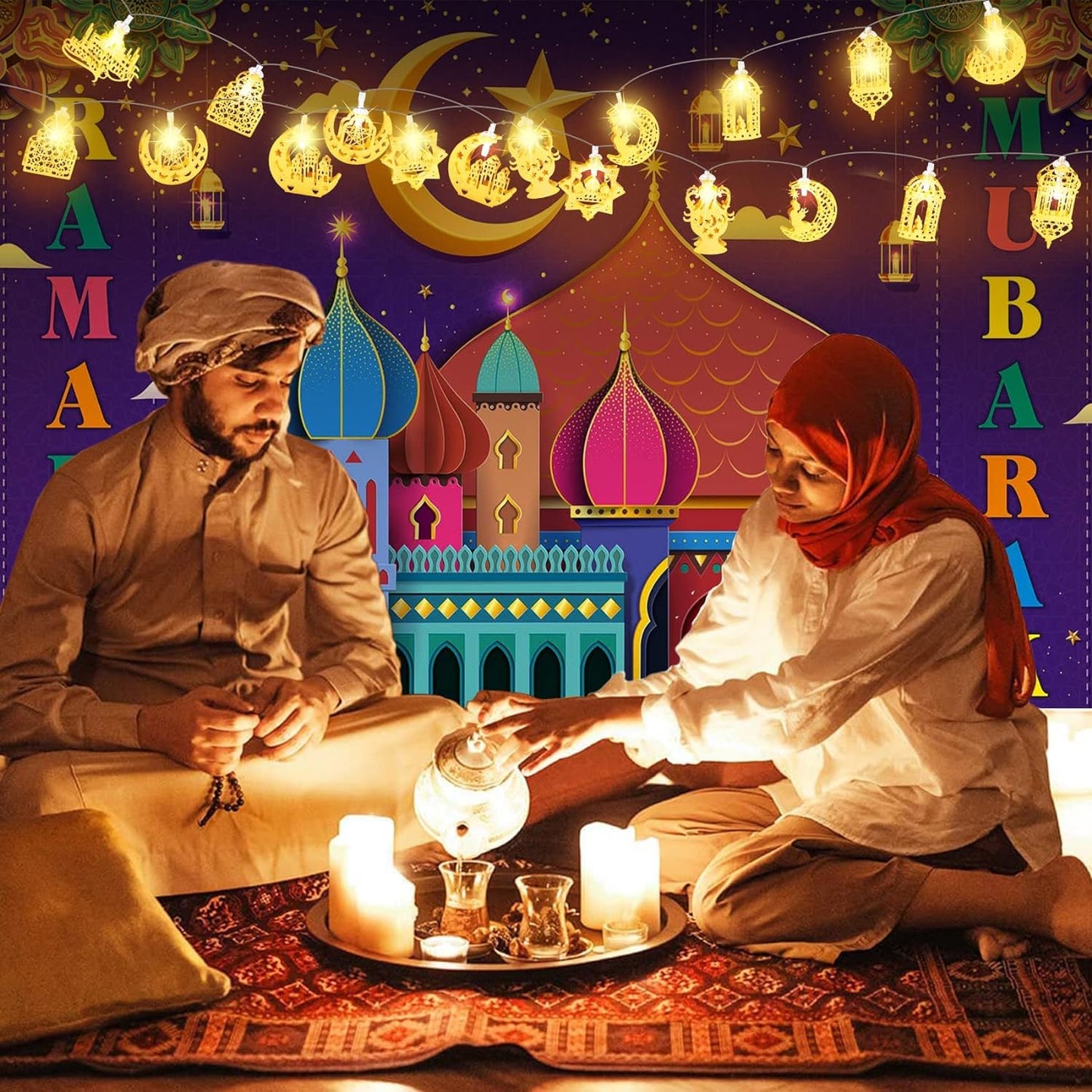 Ramadan Decorations for Home 3M 20 LED Ramadan Lights, Ramadan Lanterns Lights Battery Box Powered 2 Modes, Golden LED Ramadan Home Decoration Lights Party Accessories