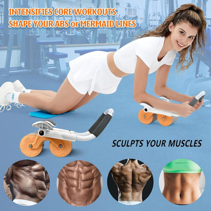 Tiokkss Automatic Rebound Ab Abdominal Exercise Roller Wheel, with Elbow Support and Timer, Abs Roller Wheel Core Exercise Equipment, for Men Women