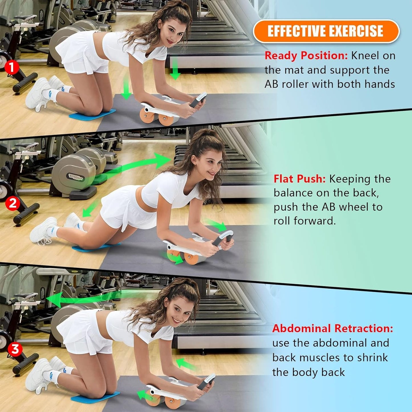 Tiokkss Automatic Rebound Ab Abdominal Exercise Roller Wheel, with Elbow Support and Timer, Abs Roller Wheel Core Exercise Equipment, for Men Women