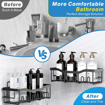 Tiokkss Shower Caddy 5 Pack, Adhesive Bathroom Organizer for Bathroom Storage&Kitchen, No Drilling, Large Capacity, Rustproof Stainless Steel Bathroom Organizer Shelves for Inside Shower Rack