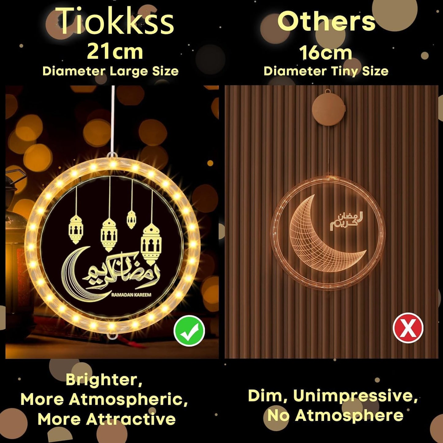 Tiokkss 3D Hanging Ramadan Decorations LED Night Lights Ramadan Festival Room Decoration Ornaments and Eid Decoration Lights Party Decor (Design A)