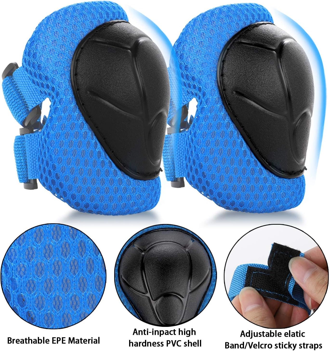 Mtanvxay Kids Helmet Adjustable for Kids Ages 3-8 Years Old Boys Girls, Toddler Helmet with Protective Sports Gear Set Knee Elbow Pads Wrist Guards for Cycling Skateboard Scooter Tiokkss Blue