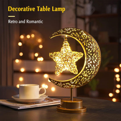 Ramadan Decorations Moon Table Lamp, Ramadan Decoration for Home Moon LED Desk Lamp, Ramadan Lights for Bedroom, Crescent Moon Night Lamp, Battery Operated Table Lamp for Home Decor (Star-A)