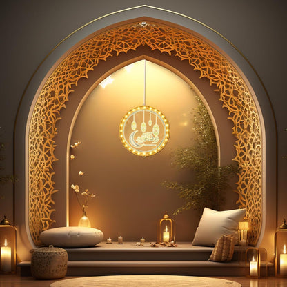 Tiokkss 3D Hanging Ramadan Decorations LED Night Lights Ramadan Festival Room Decoration Ornaments and Eid Decoration Lights Party Decor (Design A)