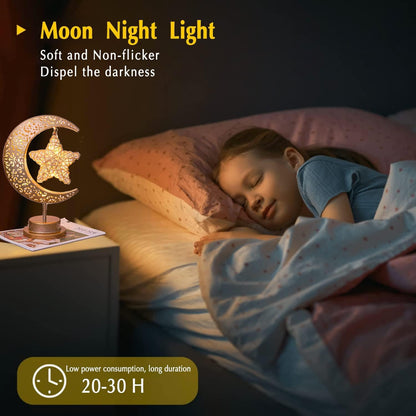Ramadan Decorations Moon Table Lamp, Ramadan Decoration for Home Moon LED Desk Lamp, Ramadan Lights for Bedroom, Crescent Moon Night Lamp, Battery Operated Table Lamp for Home Decor (Star-A)