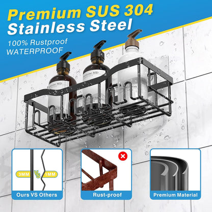 Tiokkss Shower Caddy 5 Pack, Adhesive Bathroom Organizer for Bathroom Storage&Kitchen, No Drilling, Large Capacity, Rustproof Stainless Steel Bathroom Organizer Shelves for Inside Shower Rack
