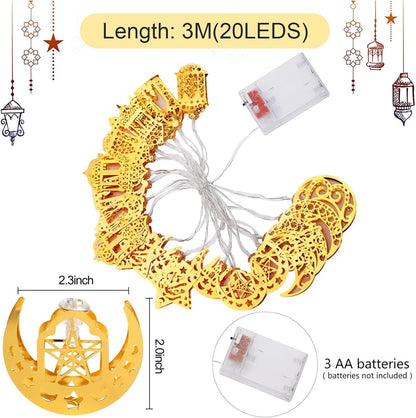 Ramadan Decorations for Home 3M 20 LED Ramadan Lights, Ramadan Lanterns Lights Battery Box Powered 2 Modes, Golden LED Ramadan Home Decoration Lights Party Accessories
