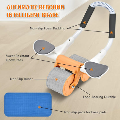 Tiokkss Automatic Rebound Ab Abdominal Exercise Roller Wheel, with Elbow Support and Timer, Abs Roller Wheel Core Exercise Equipment, for Men Women