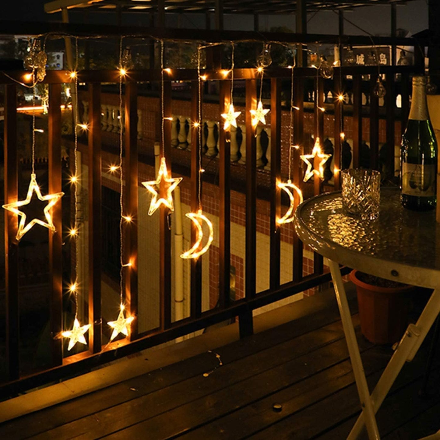 Mtanvxay Tiokkss 3.5M Decorative Starry String Curtain Ramadan Lights Moons and Stars LED Night Light for Ramadan Home Decoration Party, USB and Battery Box Powered (Warm White)