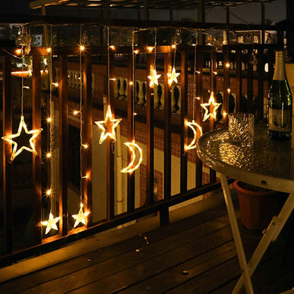 Mtanvxay Tiokkss 3.5M Decorative Starry String Curtain Ramadan Lights Moons and Stars LED Night Light for Ramadan Home Decoration Party, USB and Battery Box Powered (Warm White)