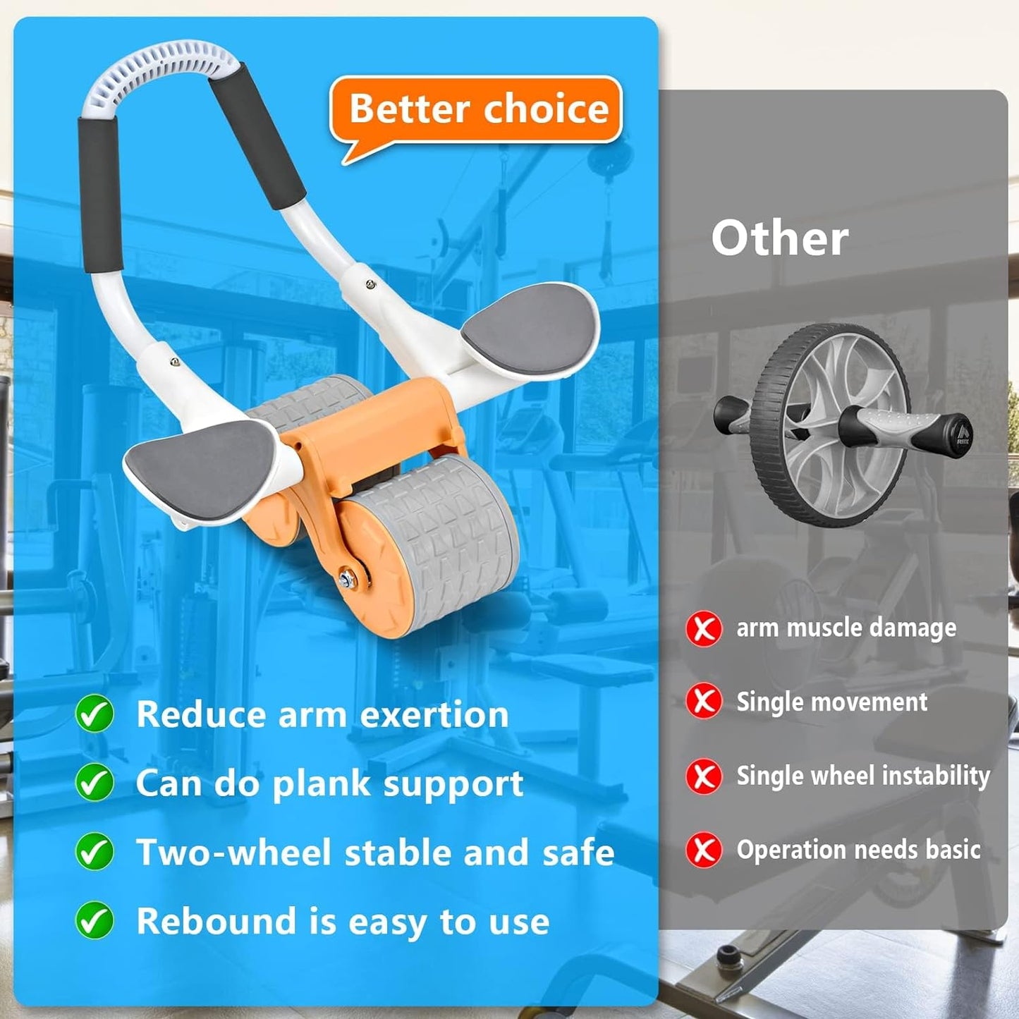Tiokkss Automatic Rebound Ab Abdominal Exercise Roller Wheel, with Elbow Support and Timer, Abs Roller Wheel Core Exercise Equipment, for Men Women