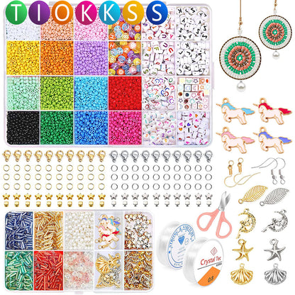 Tiokkss Beads for Jewellery Making, 4mm Seed Beads Set for Bracelet Making, DIY Bracelets Necklace Ring Making Kits Decorations, Charms Pendants DIY Art Craft Kit for Girls