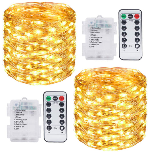 2 Pack 20M 200 LED Fairy Lights Battery Operated Ramadan Decoration Lights with Remote Waterproof 8 Modes Firefly Twinkle String Lights for Diwali Christmas Valentine's Day Gift Decoration Warm White