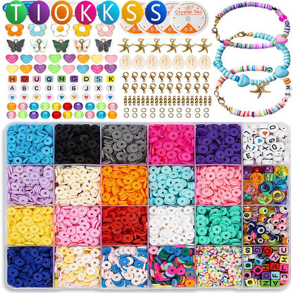 Tiokkss 5400 PCS Flat Round Clay Beads for Bracelet Making Kit, Spacer Beads Kit for DIY Jewelry Making, 6mm Disc Flat Beads for Beads Necklace Making Kit