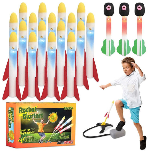 Mtanvxay Dual Rocket Launchers for Kids, Rocket Launcher with 2 Launchers and 6 Foam Rockets ( 2 Glow Rockets), Great Gift Toys for Boys and Girls Ages 5+ Years for Outdoor Play in Backyard or Park