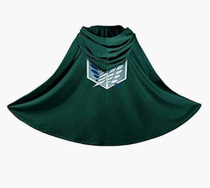 Halloween Costume for Kids Anime Green Survey Corps Cloak Cape Cosplay with Wings of Liberty Necklaces and Eren Key Necklace