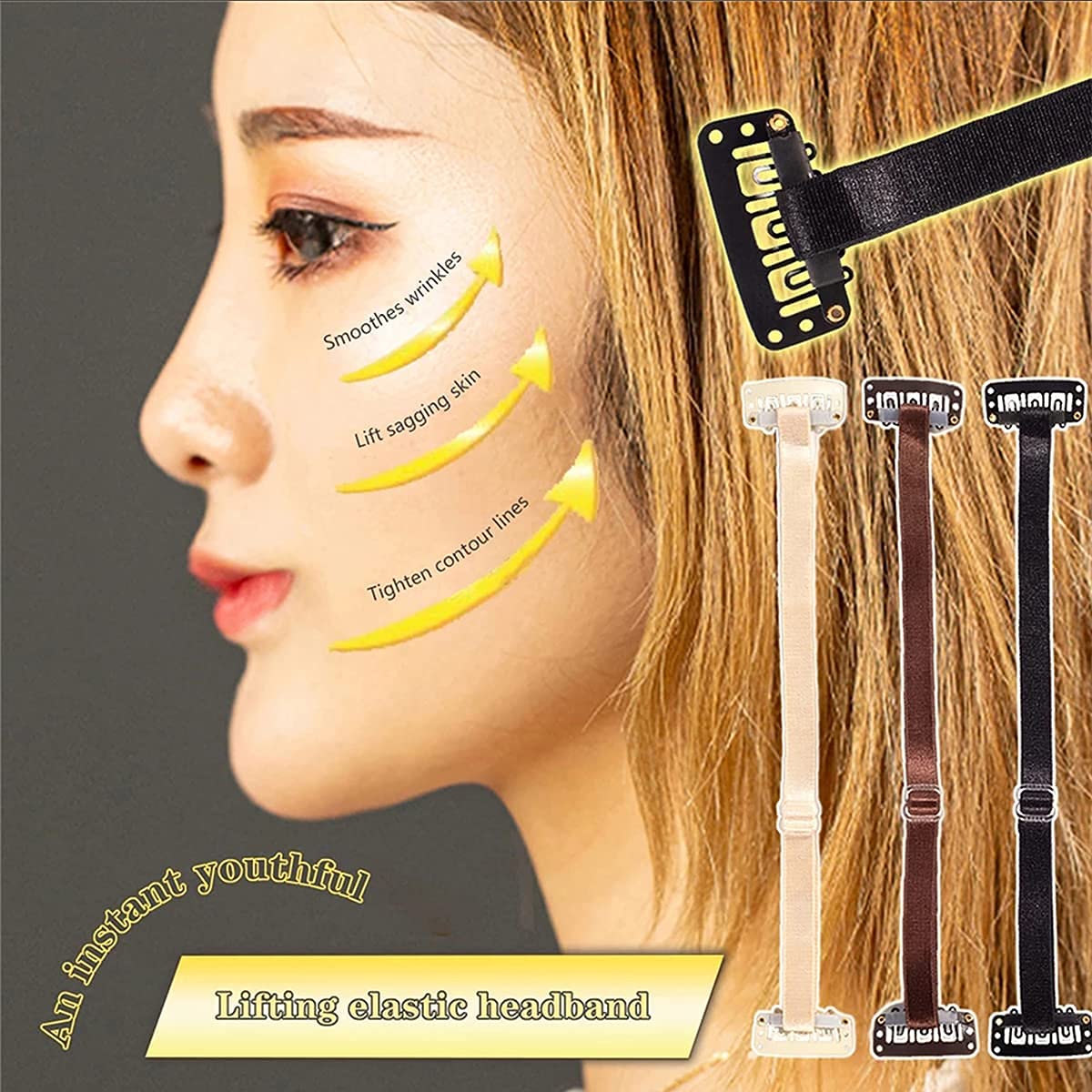 Tiokkss Face Lift Tapes and Bands, Facelift Bands with Clips, Face Lift Tapes and Bands with Clip(Double Belt, Beige)