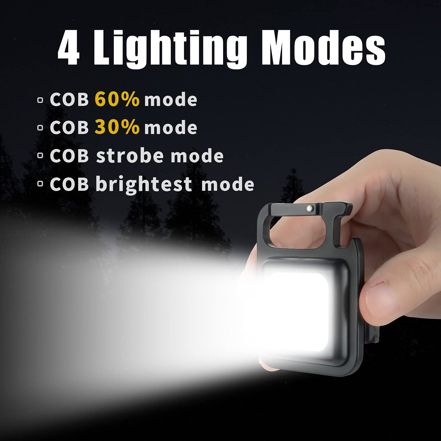 Tiokkss COB Small Flashlights Rechargeable 1000 Lumens Keychain Mini Flashlight 4 Light Modes Portable Pocket Light with Folding Bracket Bottle Opener and Magnet Base for Camping Fishing