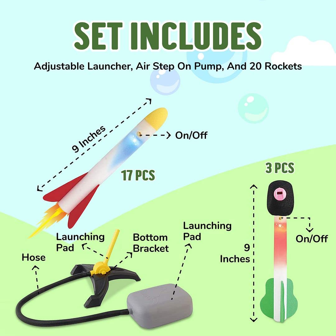 Mtanvxay Dual Rocket Launchers for Kids, Rocket Launcher with 2 Launchers and 6 Foam Rockets ( 2 Glow Rockets), Great Gift Toys for Boys and Girls Ages 5+ Years for Outdoor Play in Backyard or Park