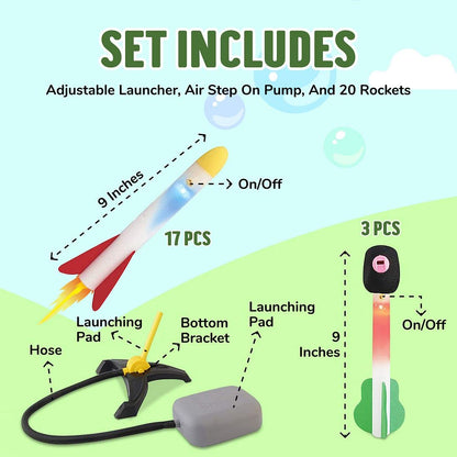 Mtanvxay Dual Rocket Launchers for Kids, Rocket Launcher with 2 Launchers and 6 Foam Rockets ( 2 Glow Rockets), Great Gift Toys for Boys and Girls Ages 5+ Years for Outdoor Play in Backyard or Park