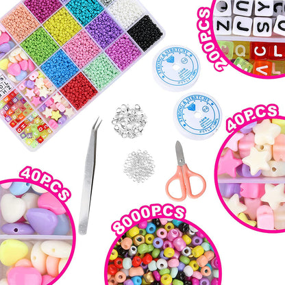 Tiokkss 8280pcs Bracelet Beads for Jewelry Making Kit, 16 Colors Bead Friendship Bracelets Kit with Alphabet Letter Beads Charm Beads and Elastic String for Bracelet and Jewelry Making