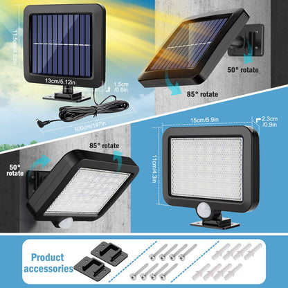 Tiokkss Solar Light Outdoor, 56 LED Solar Light Outside with Motion Detector, IP65 Waterproof, 120° Lighting Angle, Solar Wall Light for Garden with 16.5ft Cable(1 Pack)