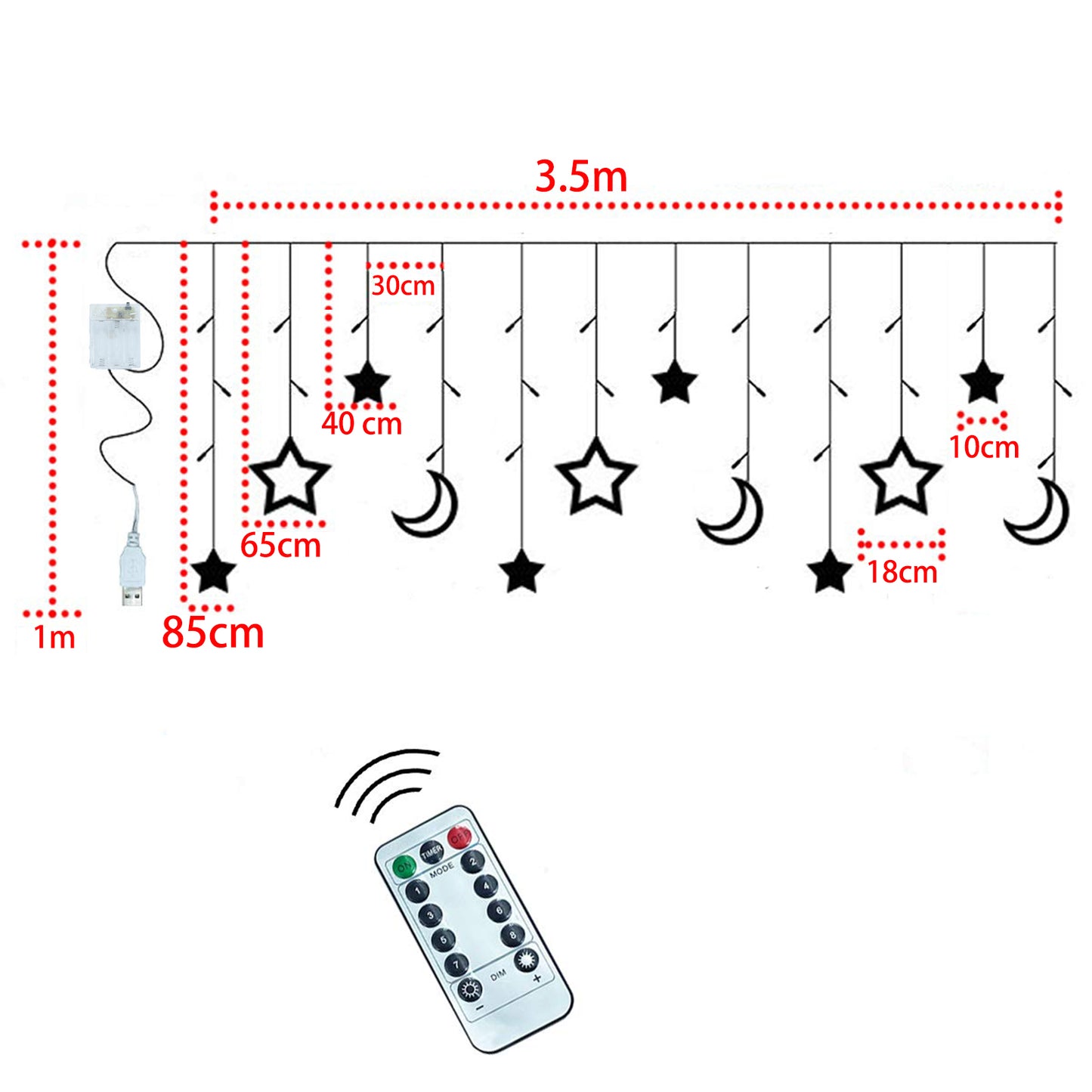 Ramadan Decorations for Home 3.5M Decorative Starry String Curtain Ramadan Lights Moons and Stars LED Night Light for Ramadan Home Decorations Party, USB and Battery Box Powered (Warm White)