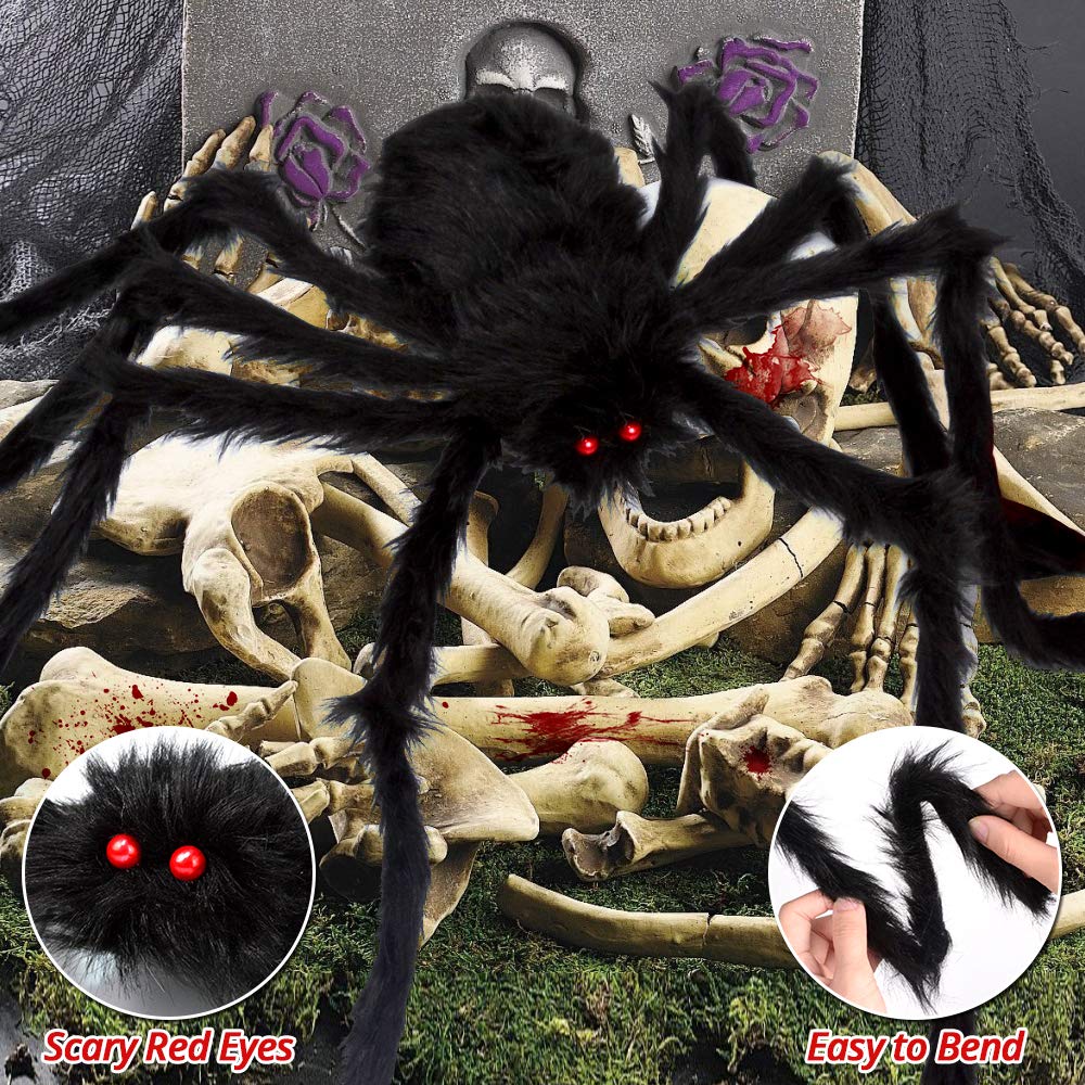 Tiokkss Halloween Decorations Outdoor, 7M Large Halloween Spider Web Decor 150cm Giant Spider 20pcs Little Spider, Fake Scary Hairy Spider Props for Outside Halloween Yard Party Haunted House Decor